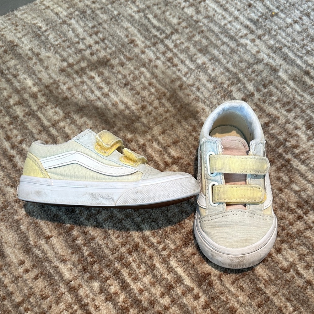 Kids VANS Velcro Sneakers - Yellow, light blue, pink and white